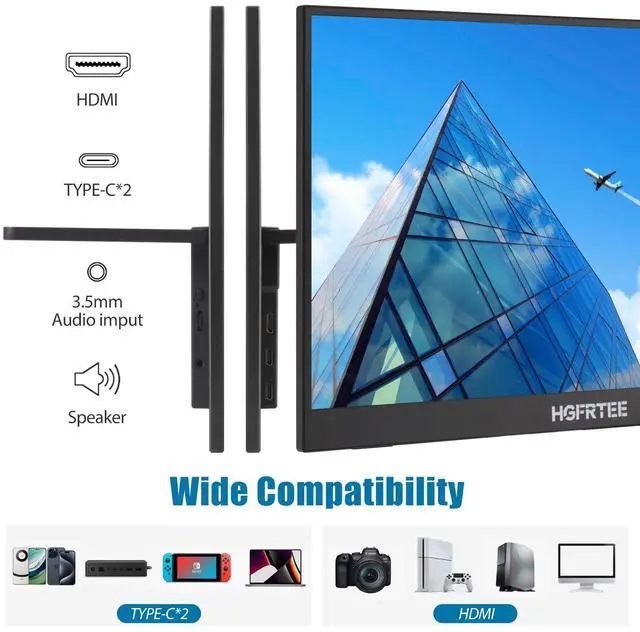 Alt view image 4 of 5 - HGFRTEE Portable Monitor Touchscreen 14.1" 1200P Laptop Screen FHD USB-C HDMI External Portable Screen Travel Monitor for Laptop/PC/Mac/Phone/Xbox Switch
