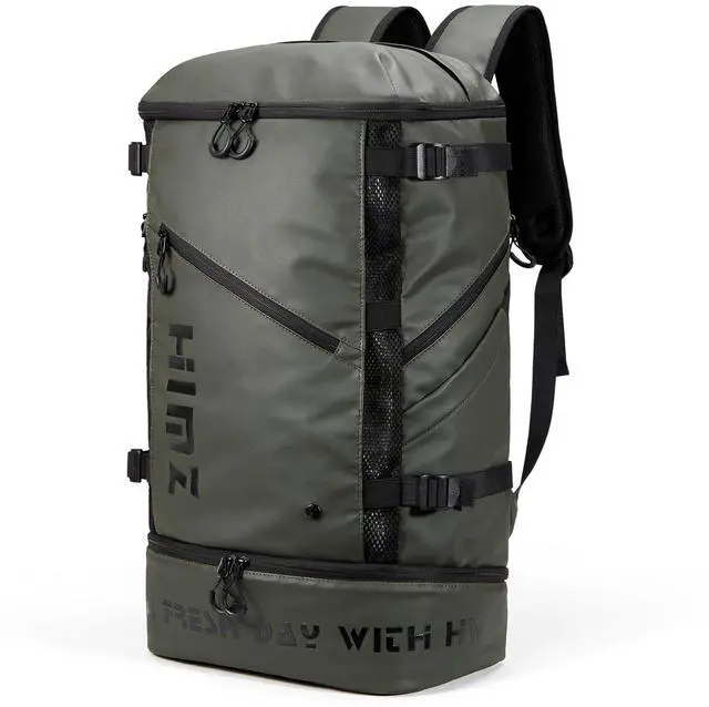 Main image of HIMZ WARRIOR Waterproof Camping Backpack with Lunch Compartment, Mens Backpack Insulated for Work, 17 inch Laptop Bag, Carry On Backpacks for Airplane Beach Travel, Green