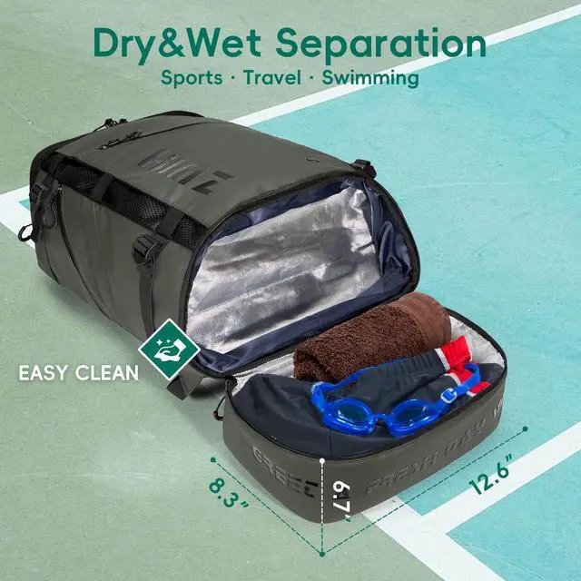 Alt view image 5 of 5 - HIMZ WARRIOR Waterproof Camping Backpack with Lunch Compartment, Mens Backpack Insulated for Work, 17 inch Laptop Bag, Carry On Backpacks for Airplane Beach Travel, Green