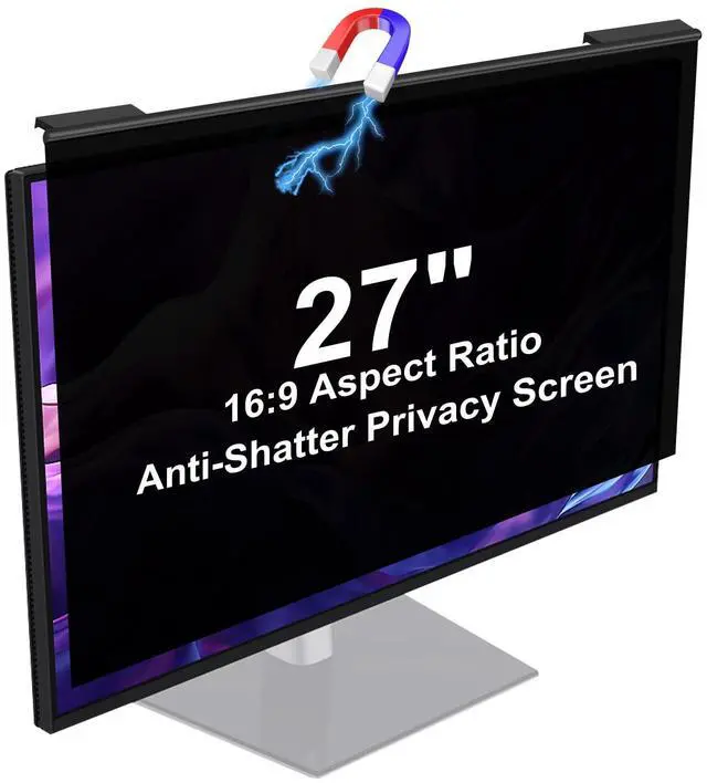 Main image of Hoktods Magnetic Computer Privacy Screen Filter 27 Inch, Removable Hanging Aluminum Alloy Privacy Shield for 16:9 Widescreen Monitor, Anti Spy Anti Scratch Anti Glare Blue Light Screen Protector