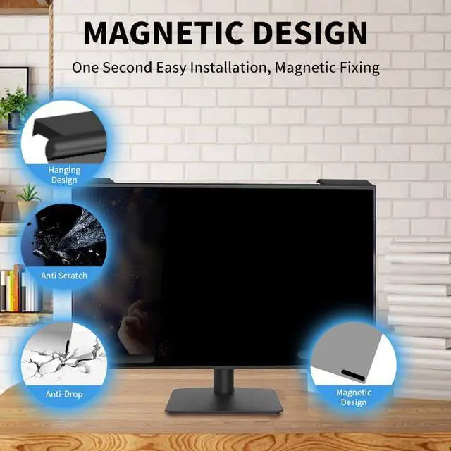 Alt view image 4 of 5 - Hoktods Magnetic Computer Privacy Screen Filter 27 Inch, Removable Hanging Aluminum Alloy Privacy Shield for 16:9 Widescreen Monitor, Anti Spy Anti Scratch Anti Glare Blue Light Screen Protector