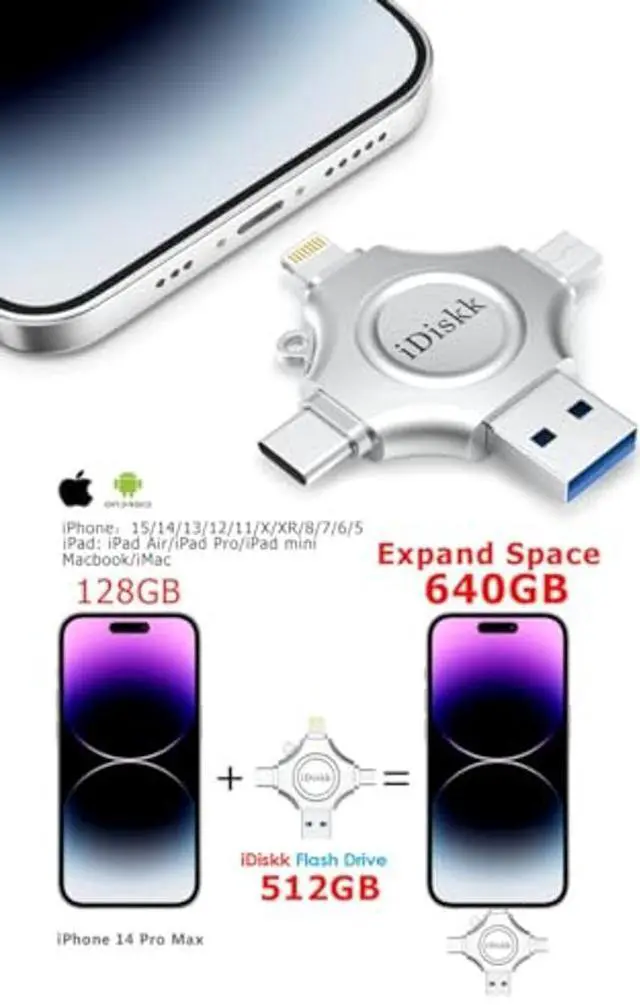 Alt view image 2 of 5 - iDiskk App-le MFI Certified 512GB,Flash Drive for iPhone Photo Stick,for iPhone 15 and 16,Flash Drive for Photos and Videos,iPhone USB Storage,Photo Stick, for iPad Android Samsung (4 in 1)