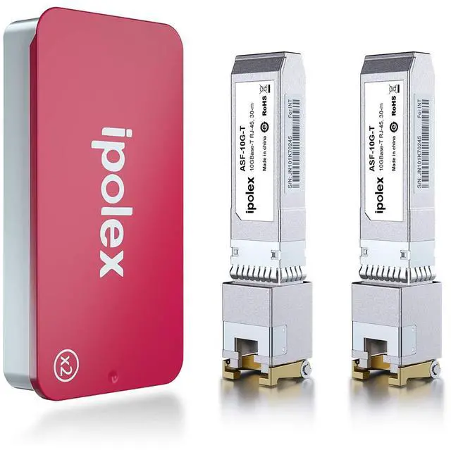 Main image of ipolex 10GBase-T SFP+ to RJ45 Transceiver, up to 30 Meter, for Cisco, Ubiquiti UF-RJ45-10G, UniFi UACC-CM-RJ45-MG, Meraki, Qnap, Fortinet, Netgear AXM765, Supermicro, TP-Link, 2 Pack