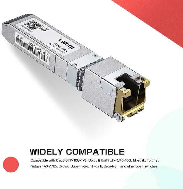 Alt view image 2 of 5 - ipolex 10GBase-T SFP+ to RJ45 Transceiver, up to 30 Meter, for Cisco, Ubiquiti UF-RJ45-10G, UniFi UACC-CM-RJ45-MG, Meraki, Qnap, Fortinet, Netgear AXM765, Supermicro, TP-Link, 2 Pack