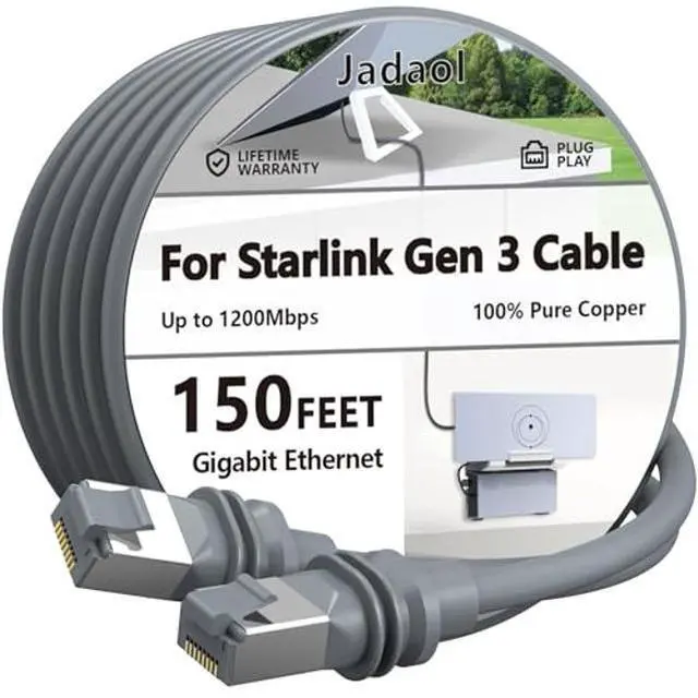 Main image of Jadaol 150FT Starlink Gen3 Cable, 26AWG Heavy-Duty Starlink Cable, 1200Mbps Waterproof Extension Cable for Starlink V3 Satellite Dish, Standard Actuated Starlink Replacement Cord for Starlink Internet