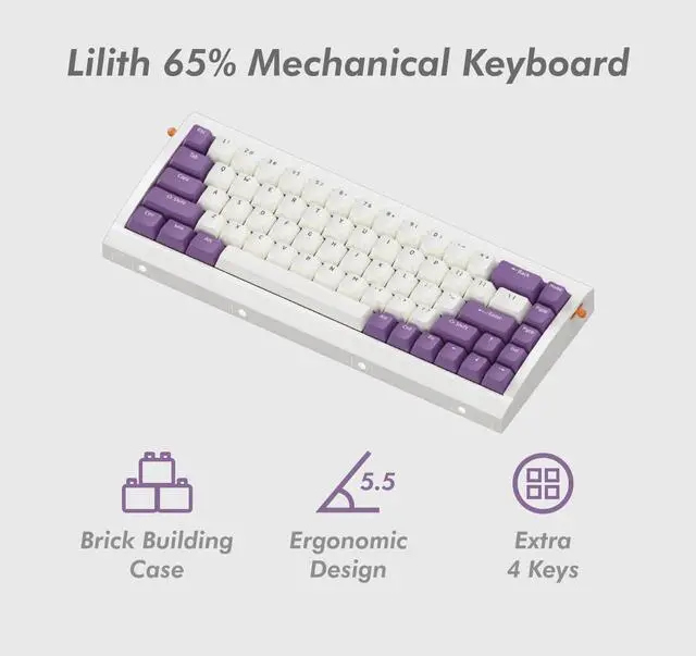 Alt view image 2 of 5 - KBDcraft 02Lilith Q 65% 5.5deg Ergonomic Keyboard with OEM Keycap, Lego-Compatible Case, Gasket Mount, Wired, RGB, Hot-Swappable, Linear Switch, QMK, Vial for Win/Mac, Full Kit, White (Lilith Q 65%)