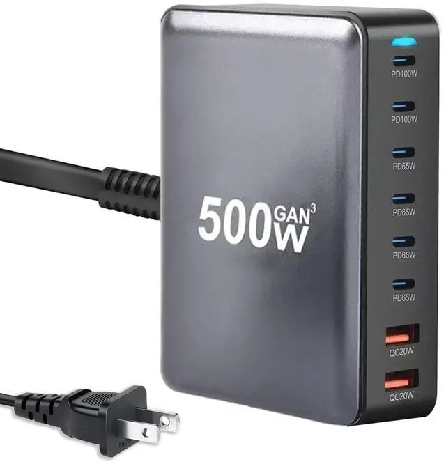Main image of 500W USB C Fast Charging Station Hub, 8 Port HUB Fast Charging Brick for Multiple Devices,PD PPS 100W Wall Charger Compatible with MacBook Pro/Air/All iPad iPhone 16/15, for HP Dell Lenovo Acer Laptop