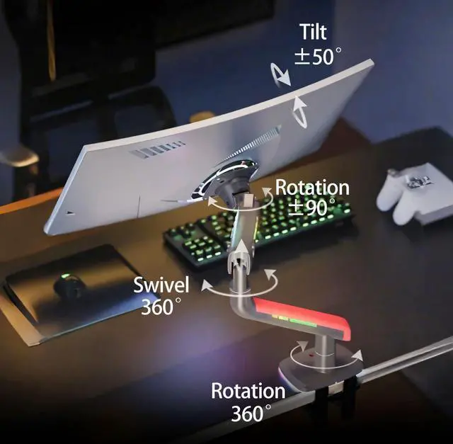 Alt view image 5 of 5 - NB ERGONOMIC Gaming Monitor-Arm for Flat/Ultrawide/Curved Monitors 32 to 60 inch, Heavy Duty Stand Load up to 20 kg, VESA 75/100 mm Monitor-Mount L50