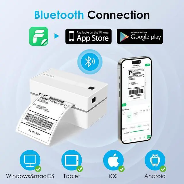 Alt view image 3 of 5 - KNAON Bluetooth Thermal Shipping Label Printer, 4x6 Wireless Thermal Address Label Printer for Small Bussiness, Compatible with iPhone,Android,Windows,Mac,Chromebook -Works with eBay Shopify USPS&More