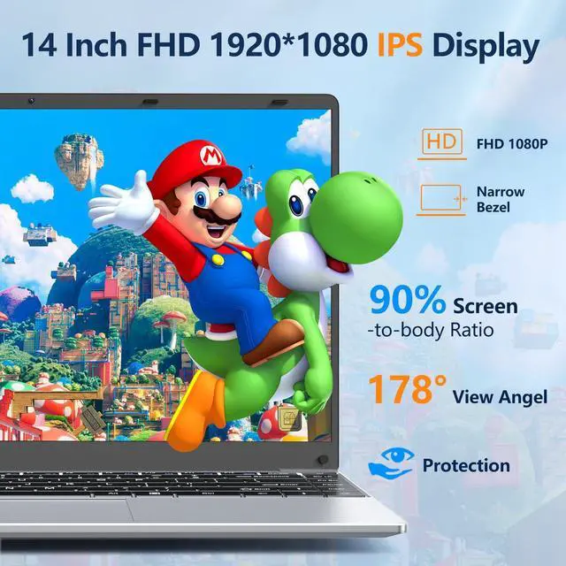 Alt view image 4 of 5 - NIAKUN 14 Inch Gaming Laptop, N5095 Laptop Computer(up to 2.9GHz), 8GB RAM 256GB SSD, FHD 1920 * 1080, 180 Angle Open, Windows 11 Pro, 2.4G+5G WiFi, BT 4.2, Mini HDMI