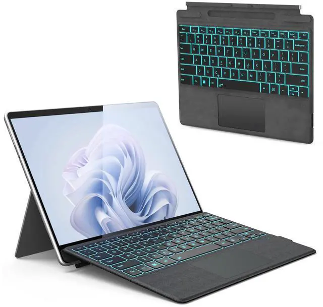 Main image of Surface Pro Keyboard, Wireless Type Cover for Microsoft Surface Pro 11/10/9/8/X, Ultra-Slim Bluetooth Portable Magnetic Keyboard with 7 Color Backlit, Pen Holder, Rechargeable Battery, Trackpad