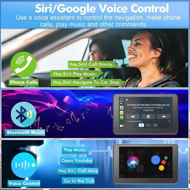 Alt view image 5 of 5 - Wireless CarPlay Screen for Car, 7" HD Portable Stereo Touchscreen with Apple CarPlay & Android Auto, CarPlay Screen with Backup Camera, Mirror Link, Bluetooth, Navigation for All Vehicle