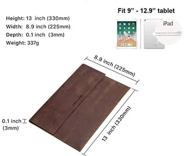 Alt view image 4 of 5 - Genuine Leather iPad Sleeve 12.9, Handmade Tablet Sleeves w/Magnetic Button for iPad Pro 12.9" / New iPad Air / 11 inch iPad Pro, Best Gift for Men