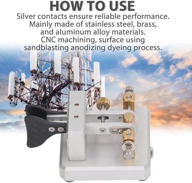 Alt view image 4 of 5 - CW Key, Good Workmanship Easy Tapping Automatic Morse Code Key Carbon Fiber Paddles Silver Contact for Training (Silver)