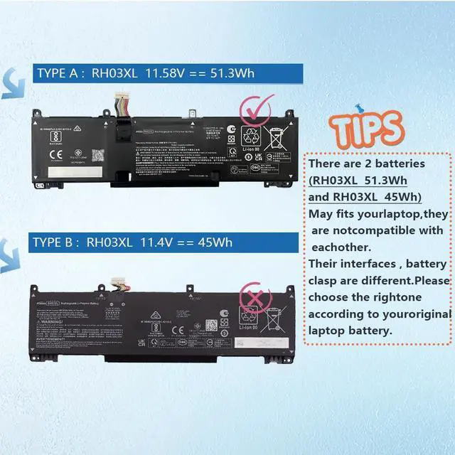 Alt view image 5 of 5 - AURUNHO RH03XL 51.3Wh Laptop Battery Replacement for HP Probook 440 G10/445 G10 G10/450 G9 G10/455 G10/460 EliteBook 640 G9 G10/650 G10/655 G10 Series 11.58V