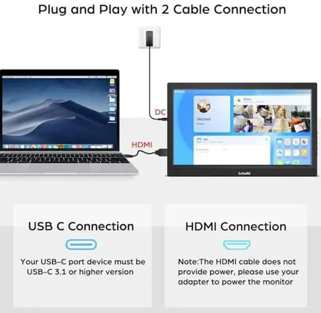 Alt view image 4 of 5 - Lrtzcbi Portable Monitor 13.3 Inch, HD 1366x768P LED Display Small HDMI Monitor, Built-in Speaker and Dual HDMI Port, External Display for Laptop/Mac/PC/Switch/PS3/4