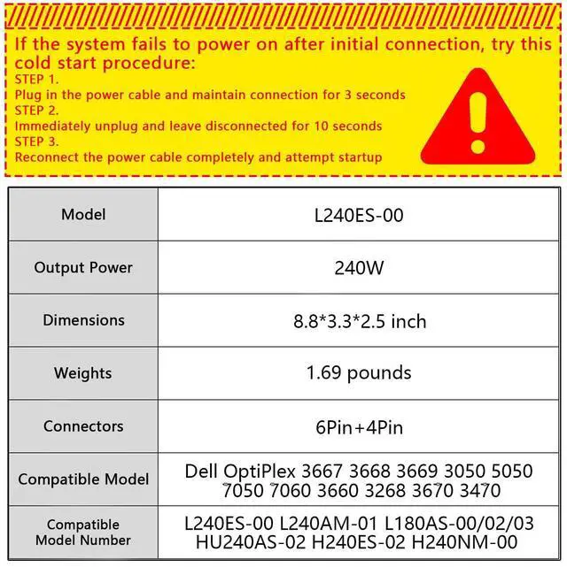 Alt view image 2 of 5 - H240ES-02 L240ES-00 240W Power Supply Compatible with Dell OptiPlex 3050 5050 7050 Mini Tower H240AS-02 HU240AS-00 HU240AS-02 H240NM-00 H240NM-02 P/N: DK87P DW3M7 J61WF HT04K F484X