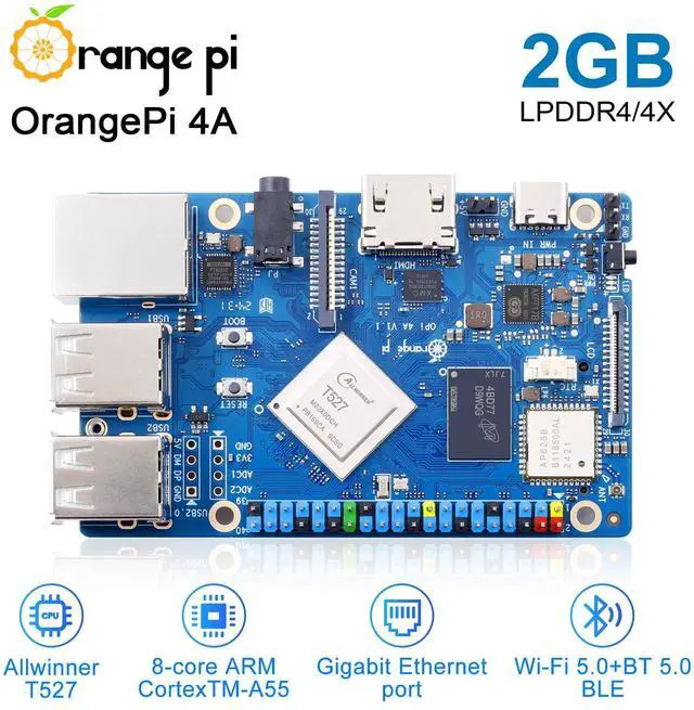 Alt view image 2 of 5 - Orange Pi 4A 2GB LPDDR4/4X Allwinner T527 Single Board Computer, 8 Core RISC-V Co-Processor 2 Tops NPU 1.8GHz Frequency Wi-Fi 5.0+BT 5.0,BLE Run Ubuntu, Debian, Android13 (Pi 4A 2GB+Supply)