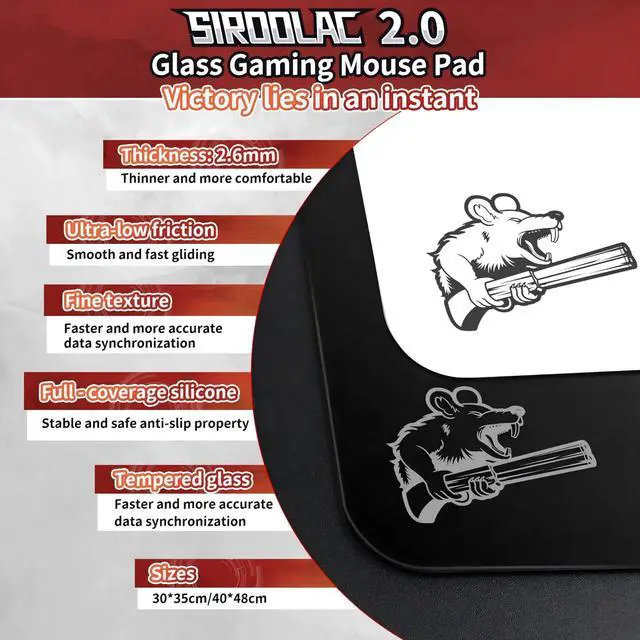 Alt view image 2 of 5 - SIROOLAC 2.0 Ultra-Thin Tempered Glass Gaming Mouse Pad, Designed for FPS, Full-Coverage Anti-Slip Base,Etched Surface,Only 2.6mm Thick,Redefine Your Shooting Experience(Black,300mm*350mm)