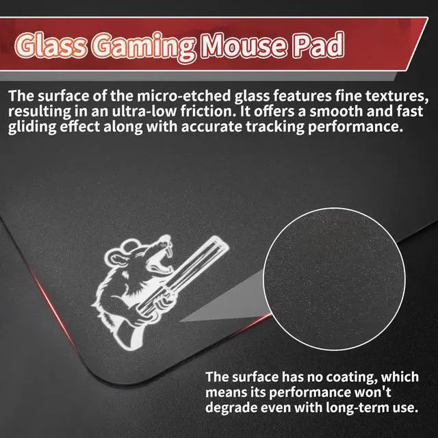 Alt view image 3 of 5 - SIROOLAC 2.0 Ultra-Thin Tempered Glass Gaming Mouse Pad, Designed for FPS, Full-Coverage Anti-Slip Base,Etched Surface,Only 2.6mm Thick,Redefine Your Shooting Experience(Black,300mm*350mm)