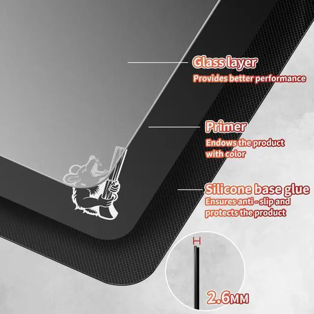 Alt view image 5 of 5 - SIROOLAC 2.0 Ultra-Thin Tempered Glass Gaming Mouse Pad, Designed for FPS, Full-Coverage Anti-Slip Base,Etched Surface,Only 2.6mm Thick,Redefine Your Shooting Experience(Black,300mm*350mm)