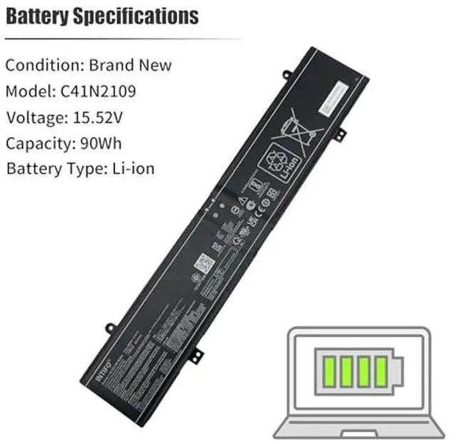 Alt view image 3 of 5 - INTIFO 90Wh C41N2109 Laptop Battery Compatible with ASUS ROG Flow X16 GV601RE-M5057X NR2203RM GV601RM GV601RW-M5110X NR2203RW GV601VI GV601VU Strix G614JI G614JU G634JY R3U1 2022 Zephyrus G16 GU604VZ