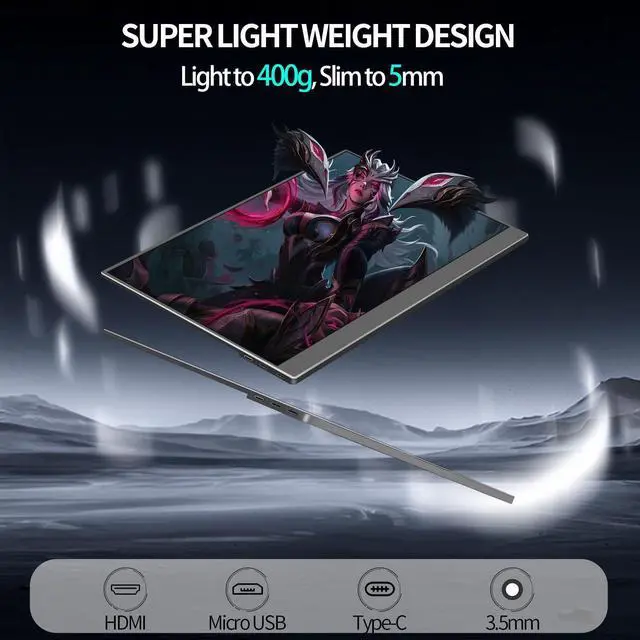 Alt view image 4 of 5 - StarXnDa Portable-Monitor-14inch, 2560 * 1600p 2.5K Portable Gaming Monitor 144Hz,Ultra-Slim IPS Screen 400Nits 100% sRGB HDR Laptop Monitor with USB Type C HDMI Port Dual-Speakers