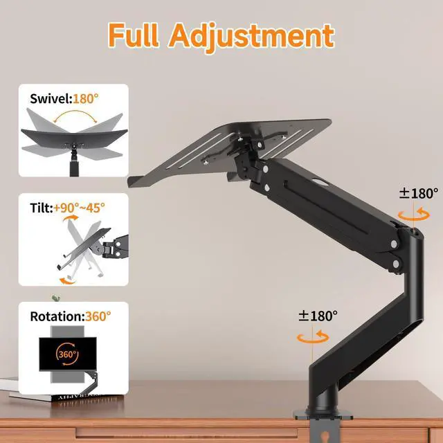 Alt view image 4 of 5 - suptek Laptop Desk Mount,Fully Adjustable Monitor and Laptop Mount Stand for 11-17 Inch Notebook and 17-32 inch Monitor Screen,Holds 22lbs with Vented Tray