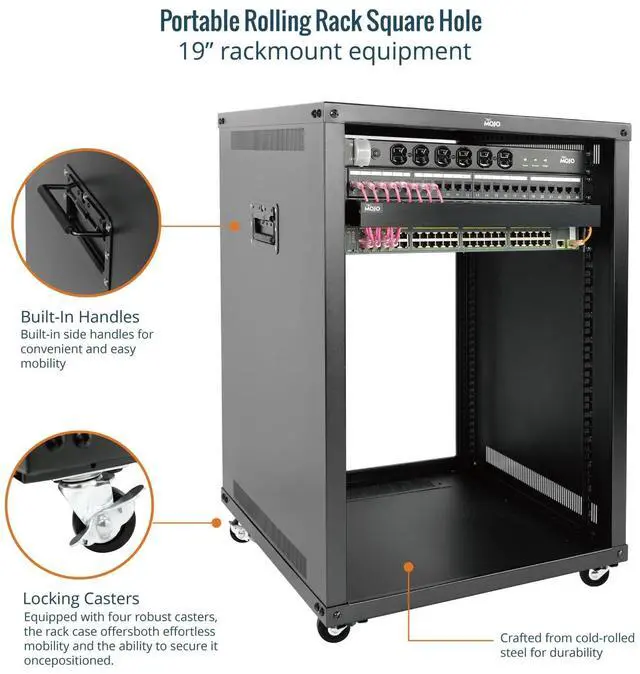 Alt view image 3 of 5 - Tecmojo 15U Portable Rolling Network Rack, 4-Post Mobile Open Frame Server Rack with Wheels, Free Standing Server Cabinet for Computer/Data/AV/IT Equipment/Network Equipment