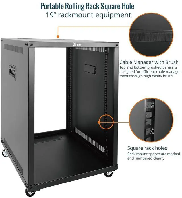 Alt view image 4 of 5 - Tecmojo 15U Portable Rolling Network Rack, 4-Post Mobile Open Frame Server Rack with Wheels, Free Standing Server Cabinet for Computer/Data/AV/IT Equipment/Network Equipment