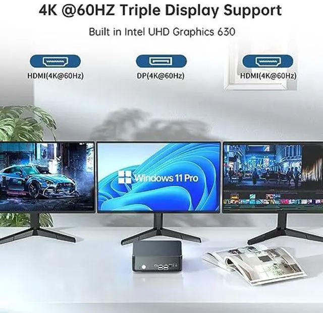 Alt view image 4 of 5 - Thdeukoty Mini PC with Core i9-9880H 2.3 up to 4.8GHz, 64G DDR4 1T SSD, Windows 11 Pro Desktop Computer, DP*1, HDMI*2 4K@60Hz Triple Display, Optical, Dual LAN, WiFi6E/BT5.3,VESA