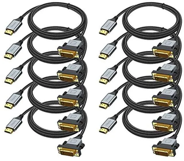 Main image of HDMI to DVI Adapter Cable 10-Pack, Bidirectional DVI to HDMI Cord Adapter Male to Male Support 1080P, 3D Comupter,Monitor,Game Console (10, Grey)