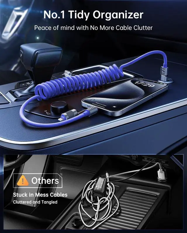 Alt view image 5 of 5 - Vexipia 3 Pack 4-in-1 Coiled 5FT 240W USB C Cable (Yellow & Blue & Pink)
