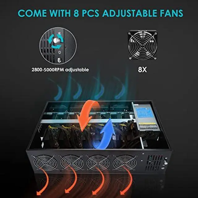 Alt view image 3 of 5 - VTRETU Mining Rig System,Complete ETC Crypto Miner with Windows10,Including 8GPU Mining Motherboard,2000W Power Supply(110V-264V),CPU,SSD,4G RAM,PSU Computer Case Mining Machine(Without GPU