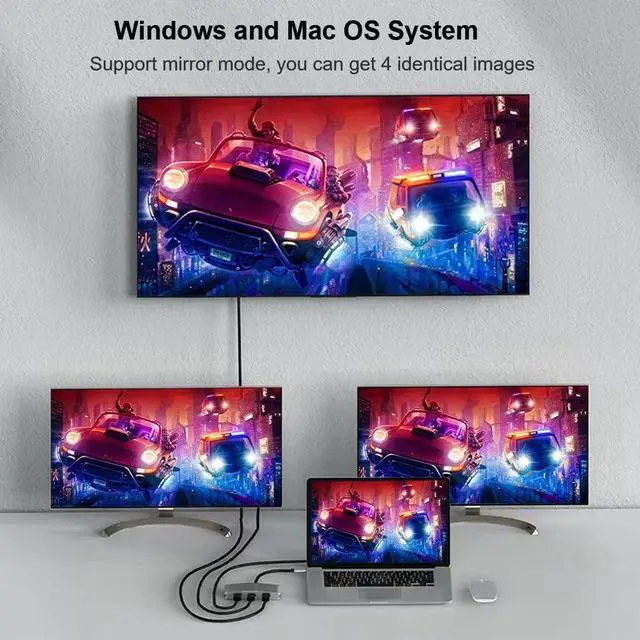 Alt view image 2 of 3 - WJESOG USB C to 3 HDMI Adapter,Type C Multi Monitor 3 Port,Support Dual 4K@60Hz or One 4K@60Hz and Two 4K@30Hz
