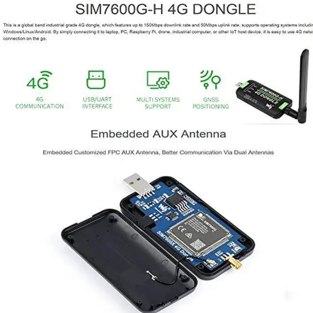 Alt view image 2 of 5 - SIM7600G-H 4G DONGLE for GNSS Positioning Global Band Support with Antenna Industrial Grade 4G Communication Network 150Mbps Supports Windows/Linux/Android Raspberry Pi PC Laptop IoT etc @XYGStudy