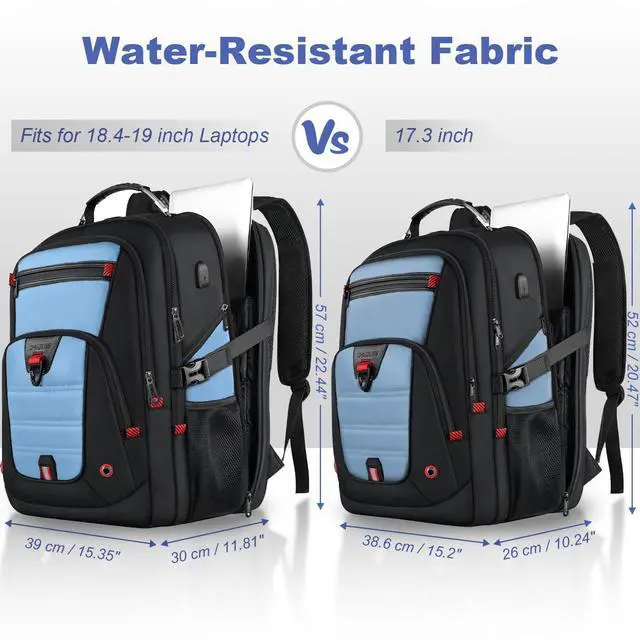 Alt view image 2 of 5 - Z-MGKISS 18.4"-19" Extra Large Laptop Backpack, Water-Resistant Gaming Laptop Travel Backpack, School Bag with USB Charging Port and Multiple Compartments, Gifts for Men & Women, Lake Blue