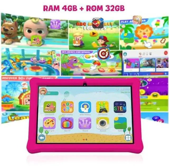 Alt view image 2 of 5 - Kids Tablet 10 inch, Android Tablet for Kids, 4GB RAM 32GB ROM Android 12 Tablets IPS Touch Screen 1280x800, Iwawa & Parent Control Toddler Tablet, WiFi, Dual Camera, 6000mAh Battery, Shockproof Case