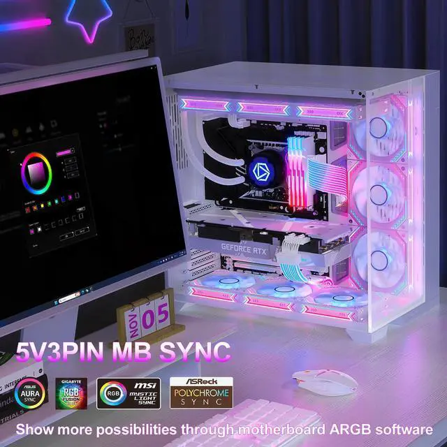 Alt view image 5 of 5 - Sirlyr RGB PSU Cables Cover Set with Two Lighting Panels fit 24 Pin Motherboard,8 Pin GPU,12VHPWR PC Power Supply Extension Cable - Upgrade 120 LEDs 6 Light Strips with Wireless ARGB Control