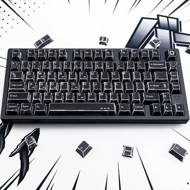 Alt view image 4 of 5 - Sumgsn 151 Keys Retro Keycaps PBT Dye Sub Cherry Profile Black Manga Keycaps Set Compatible with 60% 65% 75% 95% Mechanical Keyboard Cherry Mx Switches