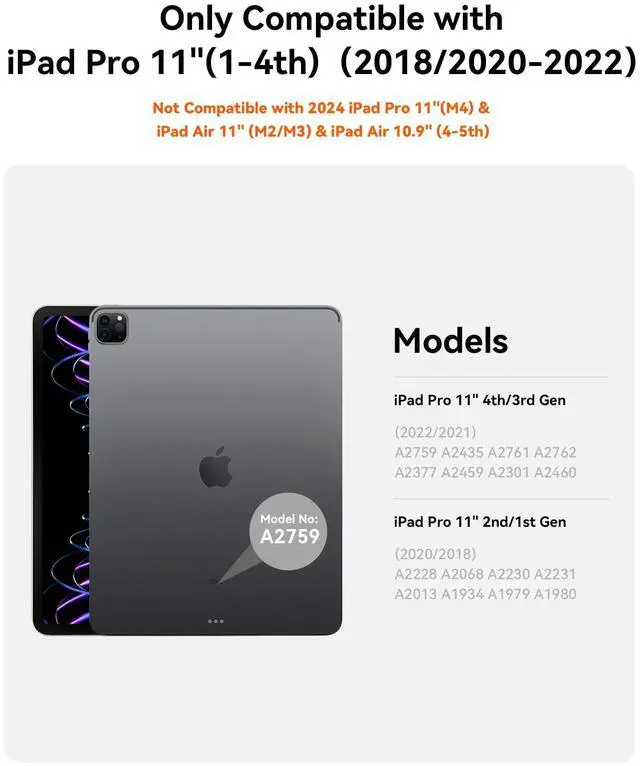 Alt view image 3 of 5 - Magnetic Case Compatible with iPad Pro 11 Inch Case(2018/2020/2021/2022) 4th/3rd/2nd/1st, Slim & Lightweight Four-Corner Protective Folio Origami Style Cover,Can Landscape & Portrait