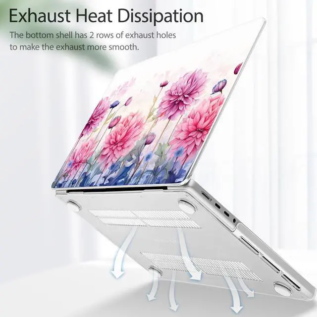 Alt view image 3 of 5 - Tuiklol for MacBook Pro 14 Inch Case 2024-2021 Release M4 A3112 A3401 A3185/M3 A2918 A2992/M2 A2779/M1 A2442 Pro/Max,Hard Shell Case with Keyboard Cover & Screen Protector for Touch ID,Pink Flowers