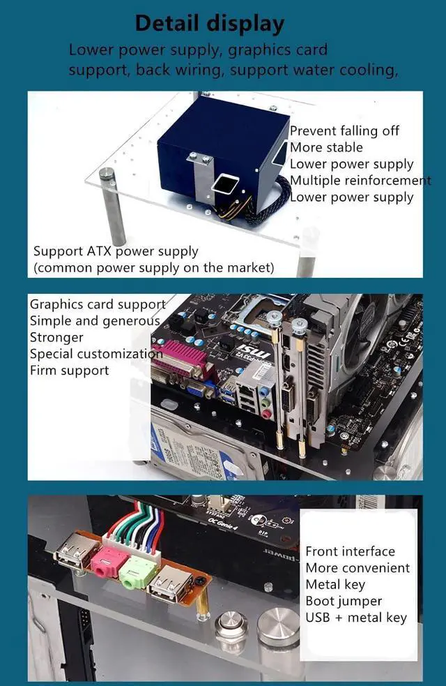 Alt view image 4 of 5 - Open Sytle Computer Case Computer Heat Dissipation Case Support Water Cooling Acrylic ATX Motherboard Test Bench Platform DIY PC Chassis