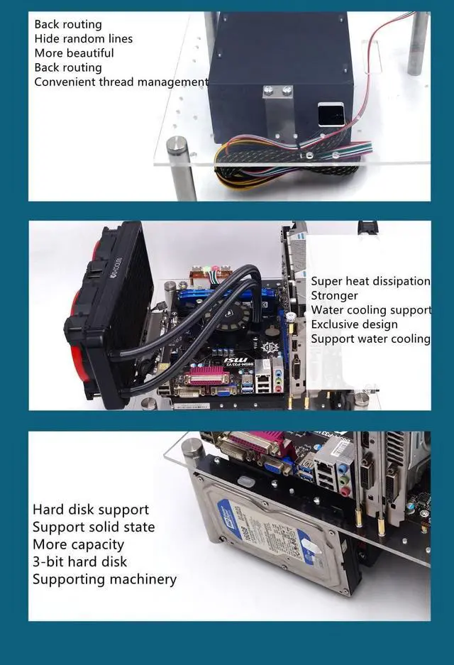 Alt view image 5 of 5 - Open Sytle Computer Case Computer Heat Dissipation Case Support Water Cooling Acrylic ATX Motherboard Test Bench Platform DIY PC Chassis