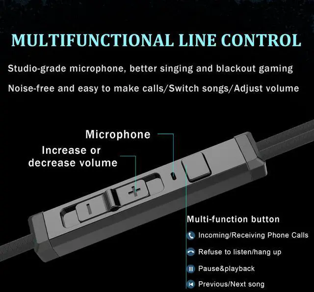 Alt view image 4 of 5 - TUNSEZ HiFi Wired Earbuds, Gaming Earbuds, PRO Gaming Ear Buds Wired, in-Ear Monitor Buds, Low-Profile 90deg Plug, 3.5mm Plug, Built-in Microphone, Multi-Function Button, PC, Mobile(Black)