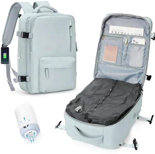 Main image of Vacuum Seal Compression Travel Backpack with Pump for Women Men Airback Vacpack laptop Backpacks with Shoe Compartment Vacuum Seal Packing Carry on Backpack for Airplanes College Casual Daypack Blue