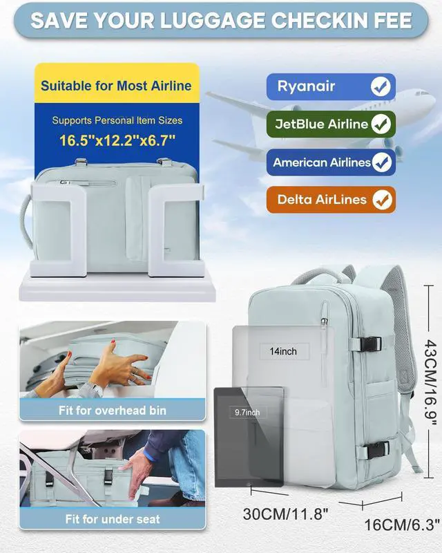 Alt view image 2 of 5 - Vacuum Seal Compression Travel Backpack with Pump for Women Men Airback Vacpack laptop Backpacks with Shoe Compartment Vacuum Seal Packing Carry on Backpack for Airplanes College Casual Daypack Blue