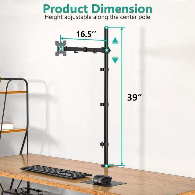 Alt view image 4 of 5 - WALI Single Monitor Stand Desk Mount, 39 inch Tall Monitor Stand Fully Adjustable, Articulating Arm for Computer Screen up to 32 inch, 22lbs (M001XXL), Black