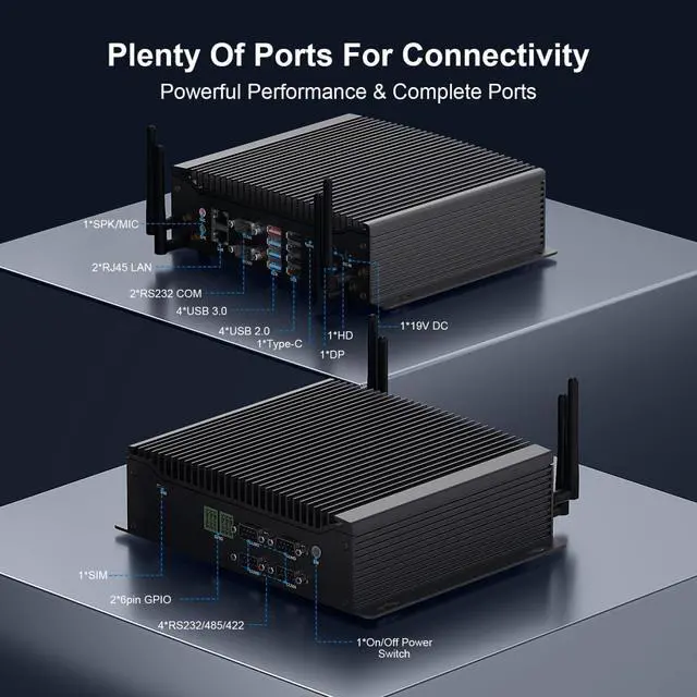 Alt view image 3 of 5 - WEIDIAN PC Industrial, Fanless Mini PC Win 11 Pro Core i7-10610U 8GB RAM 256GB SSD, Small Desktop Computers 6 x COM RS232/422/485, GPIO, 4K 3xDisplay(HD+DP+Type-C), 2Lan, 8USB, WiFi&BT Auto Power On