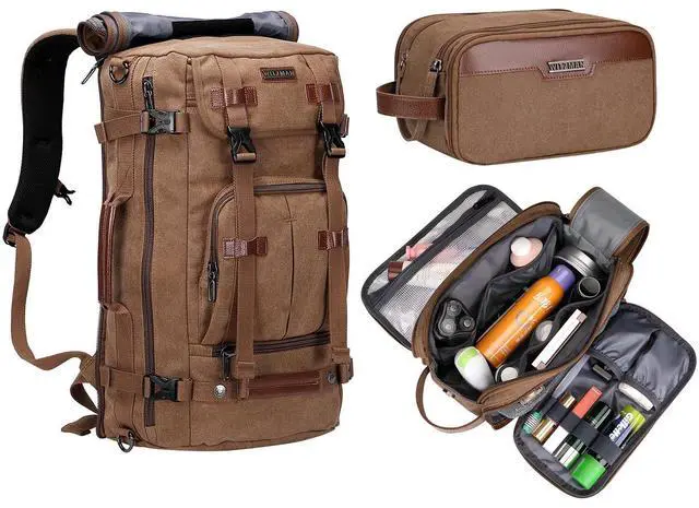 Main image of WITZMAN Canvas Travel Backpack Large Laptop Bags Convertible Shoulder Rucksack Toiletry Bag for Men Large Capacity Hanging Dopp kit